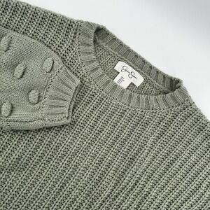 Jessica Simpson Knit Sweater Women's‎ Small Green Pom Pom Long Sleeve Casual